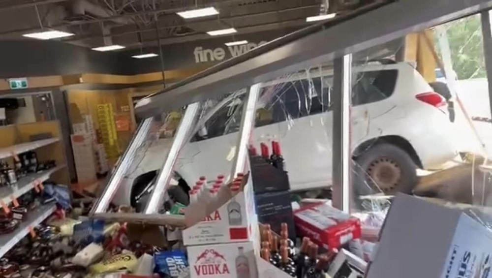 Vehicle crashes into liquor store on Real Martin Drive. Picture courtesy of James Last